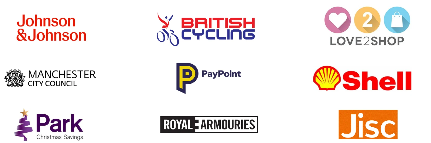 Johnson & Johnson, British Cycling, Love2shop, Manchester City Council, PayPoint, Shell, Park Christmas Savings, Royal Armouries and Jisc